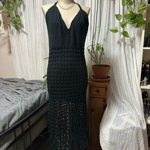 Black Crochet Halter Dress